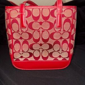 Coach Red and Tan Patterned Tote